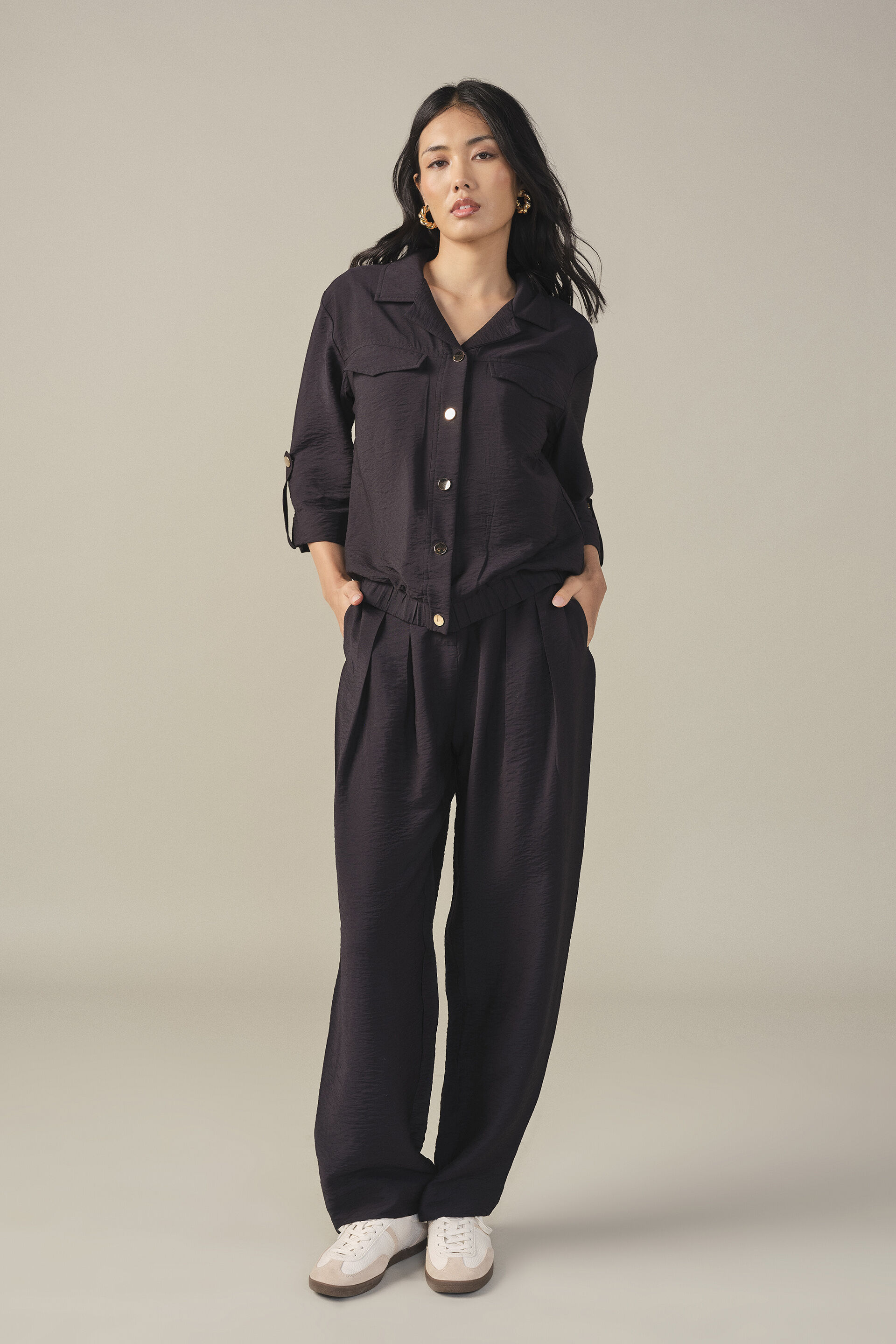 Relaxed Solid Co-ord Set in Black, Black, image 5
